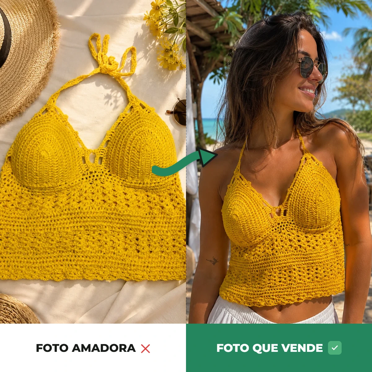Bolsa de macramê antes e depois