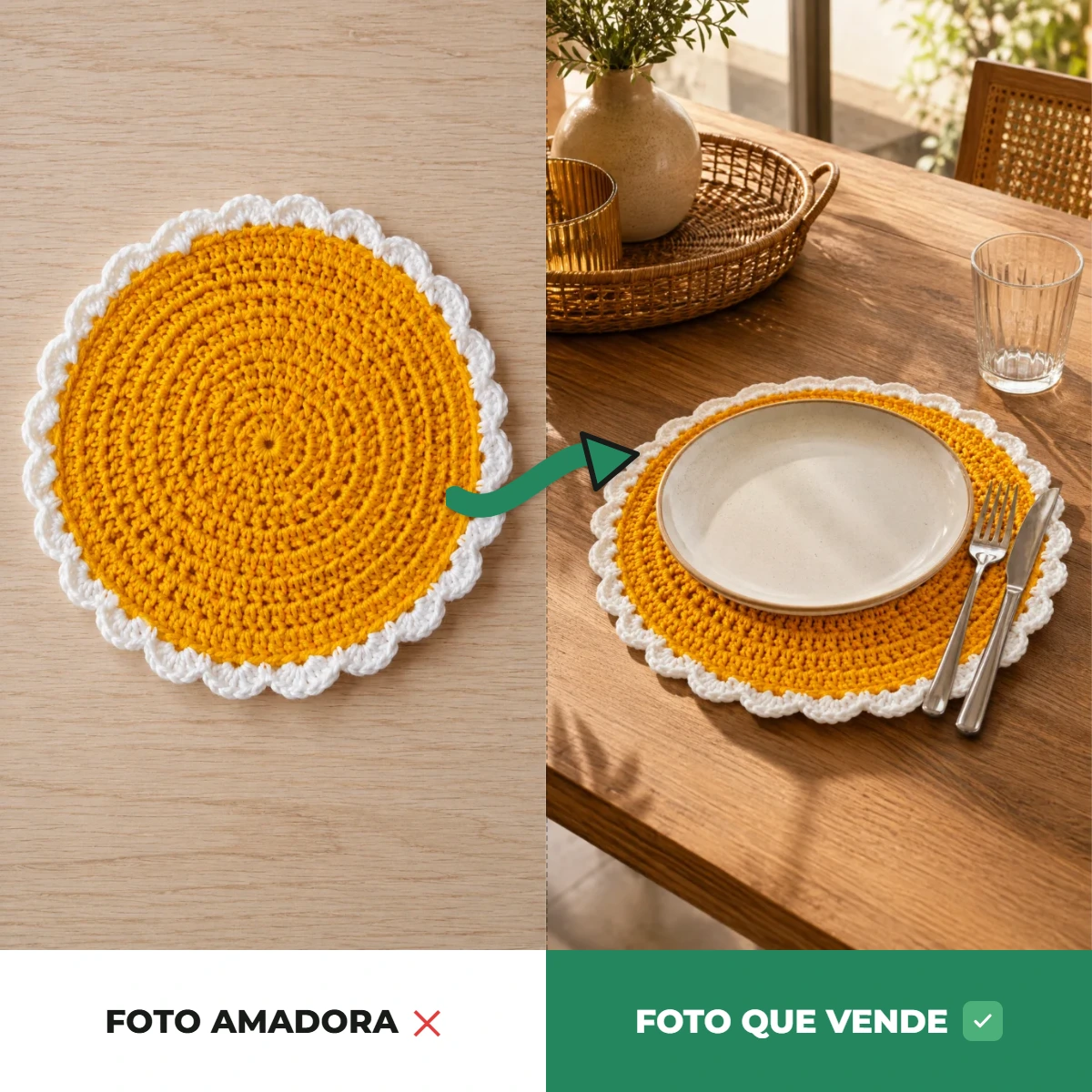 Mochila de crochê antes e depois