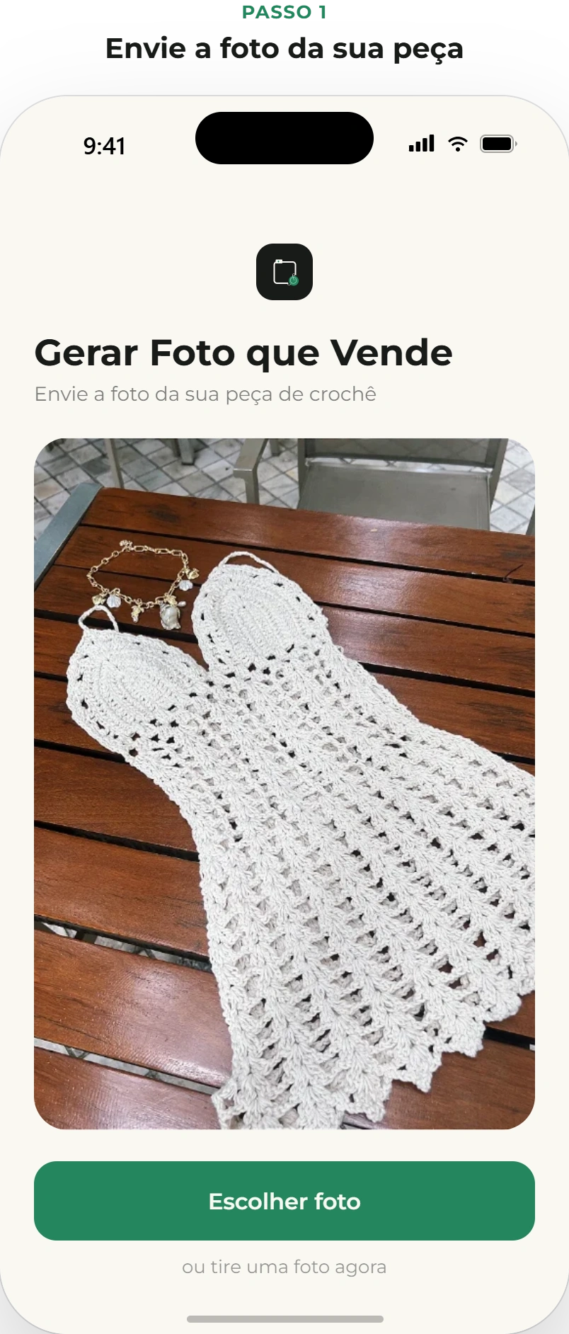 Passo 1: Envie a foto do seu produto na IA