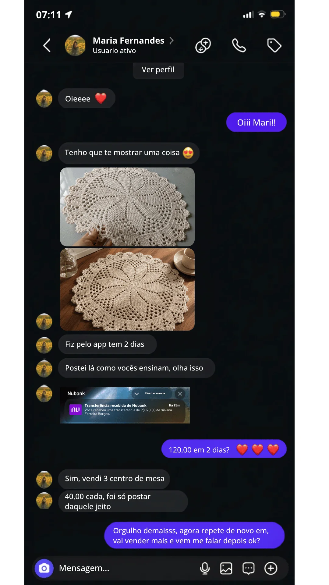 Depoimento real de artesã usando o método